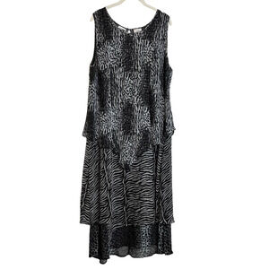 Phool Womens Layered Maxi Dress XL Mixed Animal Print Sleeveless Chiffon Artsy